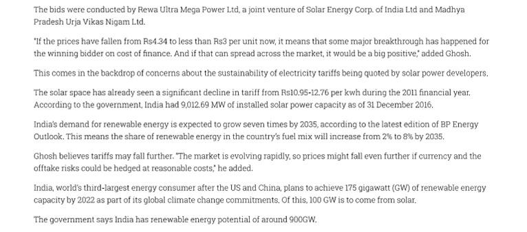 Tariffs for world’s biggest solar power plant hit all-time low of Rs2.97/unit